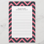 Gepersonaliseerd roze en zwart Chevron Pattern Briefpapier (Voorkant)