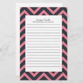 Gepersonaliseerd roze en zwart Chevron Pattern Briefpapier (Voorkant / Achterkant)