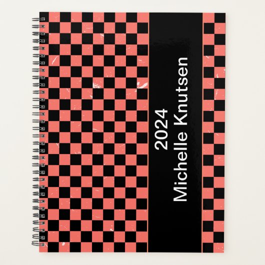 Gepersonaliseerd roze en zwart dambord 2024 planner (Voorkant)