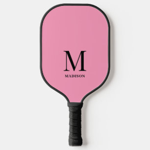 Gepersonaliseerd roze en zwart minimalistisch mono pickleball paddle