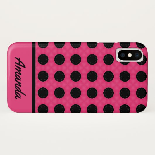 Gepersonaliseerd roze en zwart poka-puntenpatroon Case-Mate iPhone case (Achterkant (horizontaal))