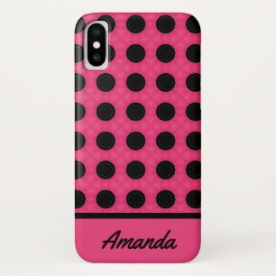 Gepersonaliseerd roze en zwart poka-puntenpatroon Case-Mate iPhone case
