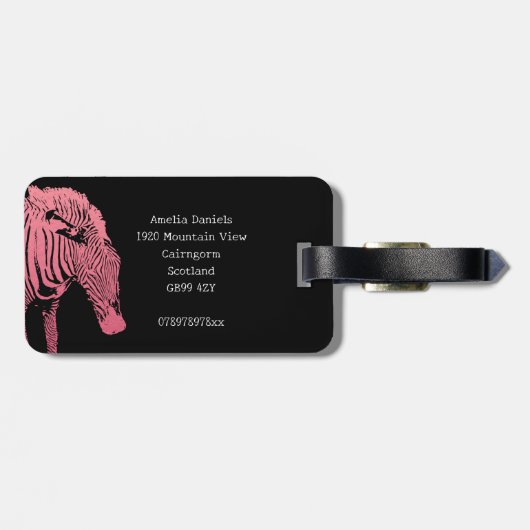 Gepersonaliseerd Roze en zwart Zebra Bagagelabel (Achterkant horizontaal)
