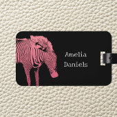 Gepersonaliseerd Roze en zwart Zebra Bagagelabel