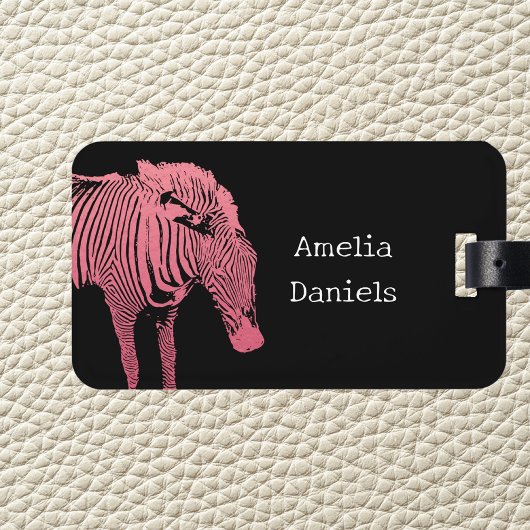Gepersonaliseerd Roze en zwart Zebra Bagagelabel