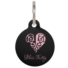 Gepersonaliseerd roze Filigree Heart Huisdierpenning