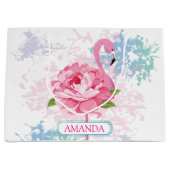 Gepersonaliseerd Roze flamingo Floral ontwerp Groot Cadeauzakje (Voorkant)