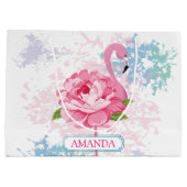 Gepersonaliseerd Roze flamingo Floral ontwerp Groot Cadeauzakje (Achterkant)