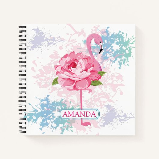Gepersonaliseerd Roze flamingo Floral ontwerp Notitieboek (Voorkant)