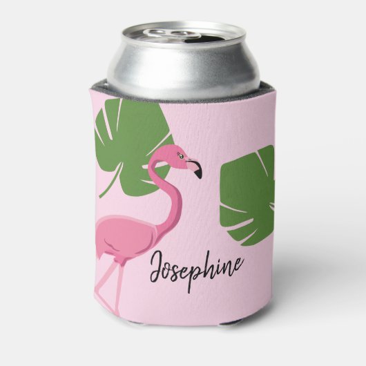 Gepersonaliseerd roze flamingo Tropisch Vrijgezell Blikjeskoeler (Blikje Achterkant)