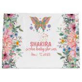 Gepersonaliseerd, roze floreel, vlinder baby showe groot cadeauzakje (Voorkant)