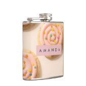 Gepersonaliseerd roze Frosted Cookie Patroon Heupfles (Rechts)