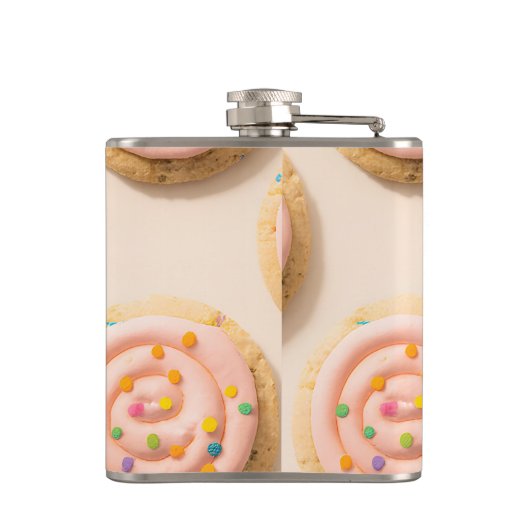 Gepersonaliseerd roze Frosted Cookie Patroon Heupfles (Achterkant)