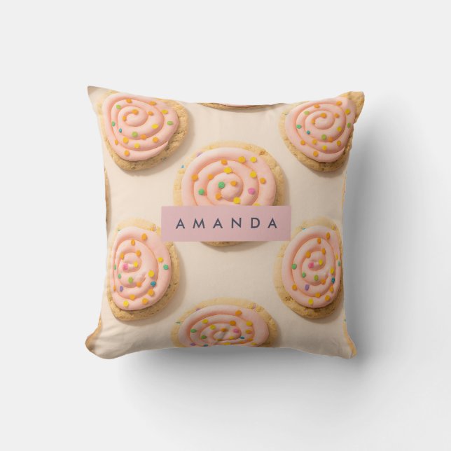 Gepersonaliseerd roze Frosted Cookie Patroon Kussen (Voorkant)