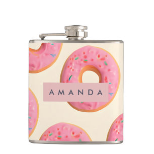 Gepersonaliseerd roze Frosted Donut patroon Heupfles