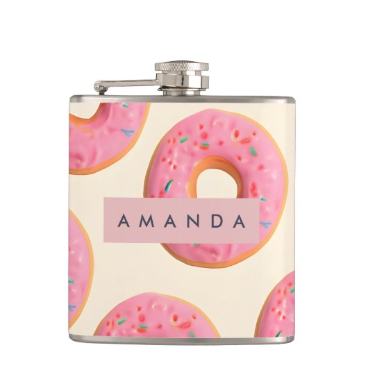 Gepersonaliseerd roze Frosted Donut patroon Heupfles (Voorkant)