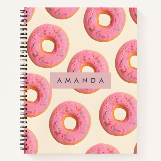 Gepersonaliseerd roze Frosted Donut patroon Notitieboek (Voorkant)