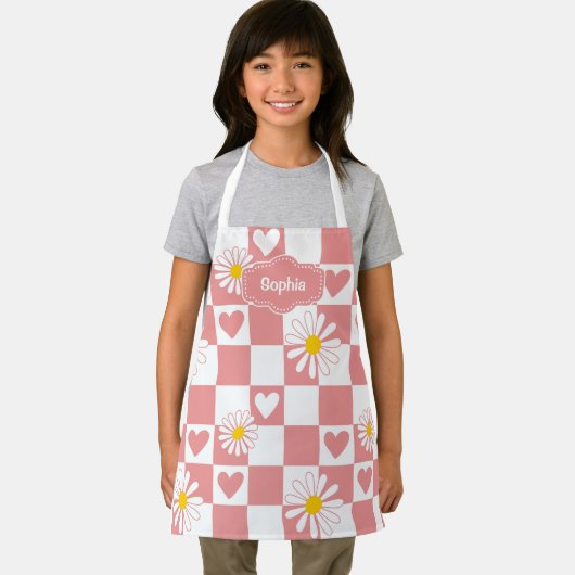 Gepersonaliseerd roze geruite Schort (Insitu)