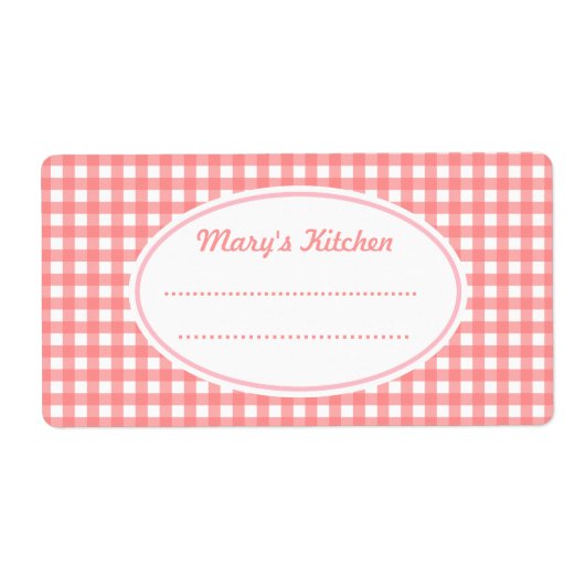 Gepersonaliseerd Roze Gingham Kitchen Labels (Voorkant)