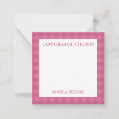 Gepersonaliseerd Roze Gingham Notitiekaartje (Voorkant)