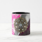 Gepersonaliseerd roze  girly damast patroon mok (Midden)