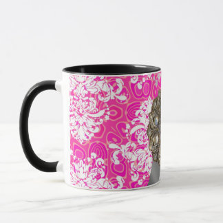Gepersonaliseerd roze girly damast patroon mok