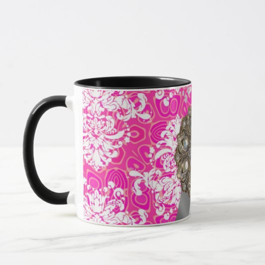 Gepersonaliseerd roze  girly damast patroon mok (Links)
