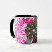 Gepersonaliseerd roze  girly damast patroon mok (Voorkant links)