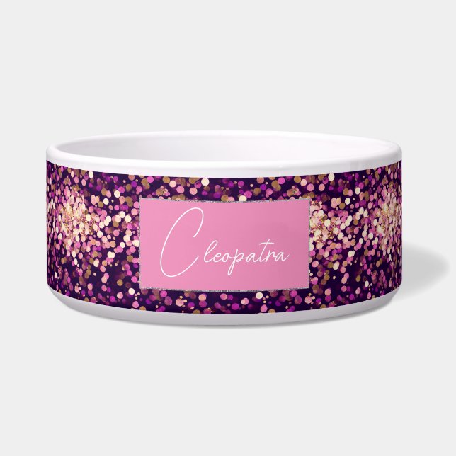 Gepersonaliseerd roze glitter et Bowl Voerbakje (Voorkant)