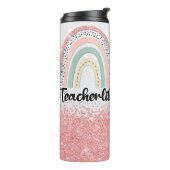 Gepersonaliseerd roze glitter-lerarenleven thermosbeker (Gedraaid links)