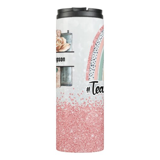 Gepersonaliseerd roze glitter-lerarenleven thermosbeker (Achterkant)