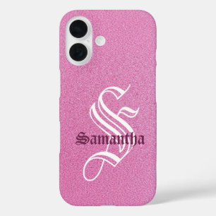 Gepersonaliseerd roze glitter monogram iPhone 16 hoesje