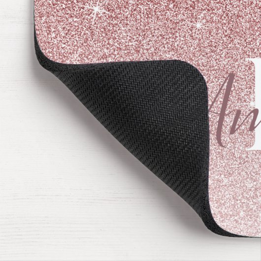 Gepersonaliseerd roze glitter monogram muismat (Hoek)