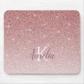 Gepersonaliseerd roze glitter monogram muismat (Voorkant)