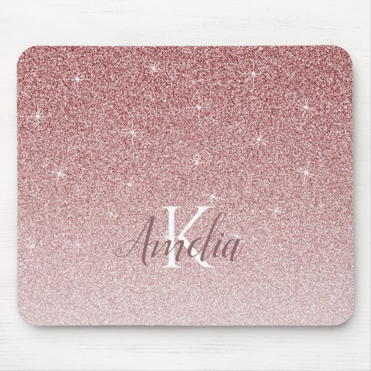 Gepersonaliseerd roze glitter monogram muismat (Voorkant)