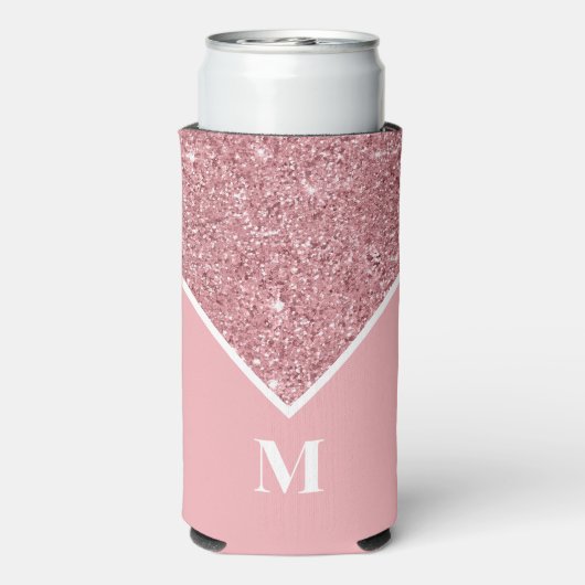 Gepersonaliseerd roze glitter monogram seltzer blikjeskoeler (Seltzer Achterkant)