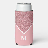 Gepersonaliseerd roze glitter monogram seltzer blikjeskoeler (Seltzer Voorkant)