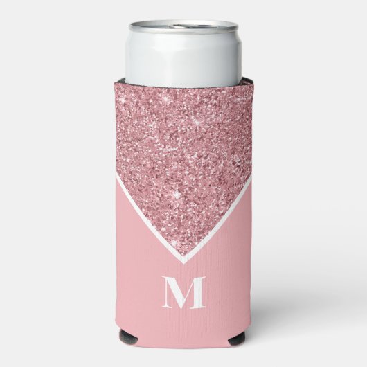 Gepersonaliseerd roze glitter monogram seltzer blikjeskoeler (Seltzer Voorkant)