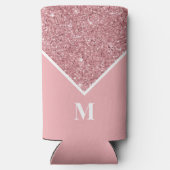 Gepersonaliseerd roze glitter monogram seltzer blikjeskoeler (Achterkant)