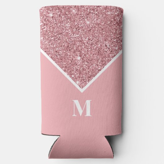 Gepersonaliseerd roze glitter monogram seltzer blikjeskoeler (Achterkant)