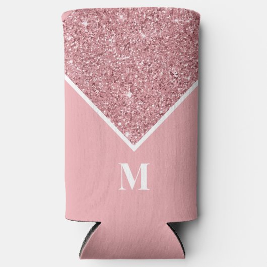 Gepersonaliseerd roze glitter monogram seltzer blikjeskoeler (Voorkant)