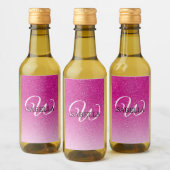 Gepersonaliseerd roze glitter Ombre Name Monogram Wijn Etiket (Flessen)