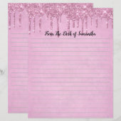 Gepersonaliseerd Roze Glitter Papierwaren Met Glin (Voorkant / Achterkant)