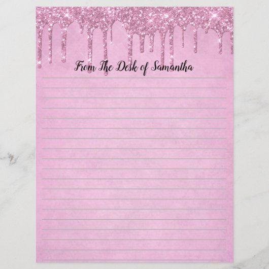 Gepersonaliseerd Roze Glitter Papierwaren Met Glin (Voorkant)