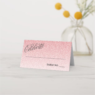 Gepersonaliseerd roze glitter vieren plaatskaartje
