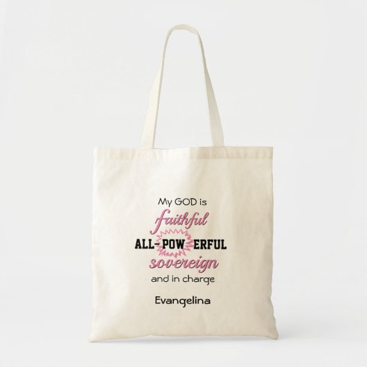 Gepersonaliseerd roze GOD IS Christelijk ONTBREKEN Tote Bag (Voorkant)