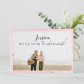 [Gepersonaliseerd] Roze Goud Bruidsmeisje Voorstel Feestdagenkaart (Staand voorkant)