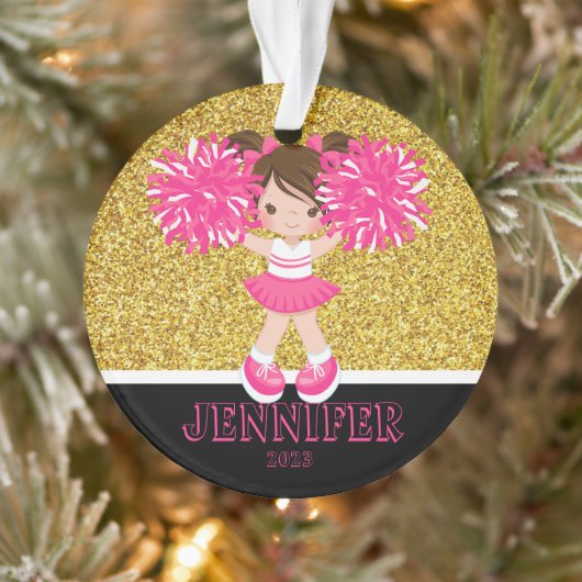 Gepersonaliseerd Roze & Goud Cheerleading Ornament (Boom)