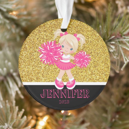 Gepersonaliseerd Roze & Goud Cheerleading Ornament (Boom)