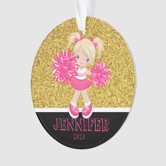 Gepersonaliseerd Roze & Goud Cheerleading Ornament (voorkant)